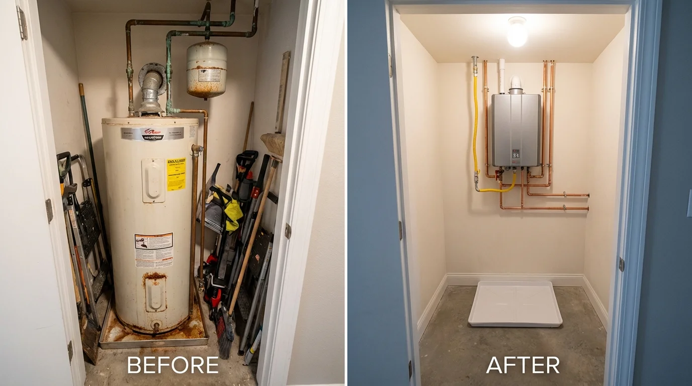 Tank water heater versus wall-mounted tankless unit comparison for Azle, TX homeowners