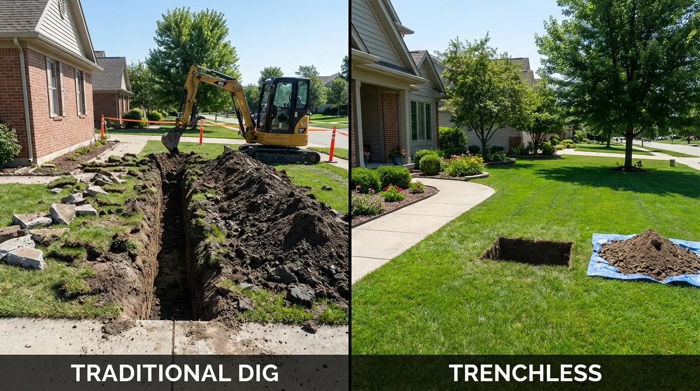 Trenchless sewer repair with minimal yard damage versus traditional excavation in Azle, TX
